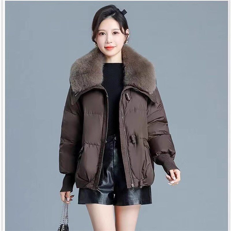 2024冬季新款羽绒棉服t女短款洋气韩版宽松棉衣女超大毛领加厚棉