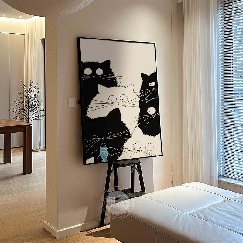 现代简约风抽象猫咪个性卧室装饰画床G头挂画走廊客厅沙发背景墙
