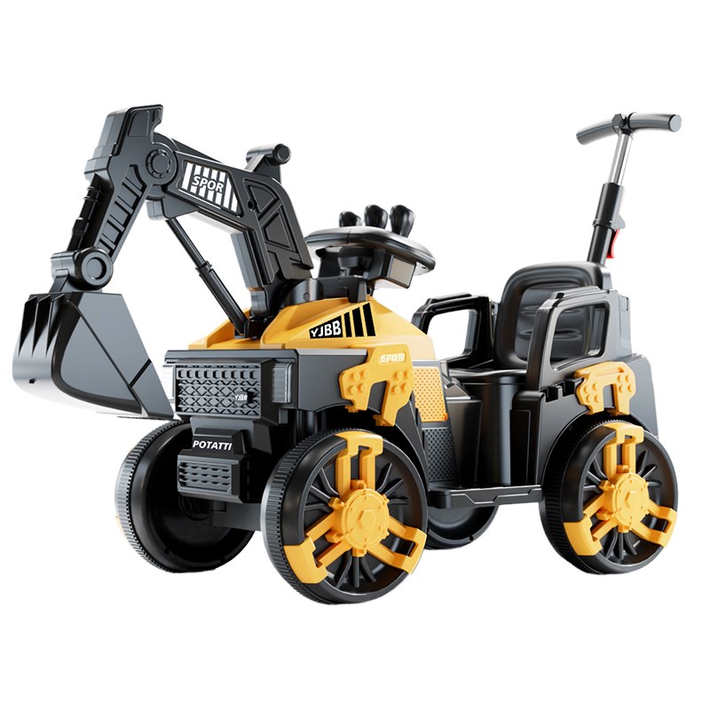 儿童电动挖掘机可坐人四轮汽车玩具挖土机特大号越野老挖机工程车