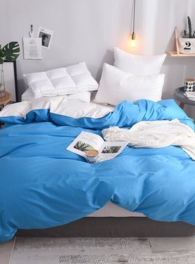 100全棉220x240蓝色天蓝色180x200男生学生被罩被套单件纯棉冬天