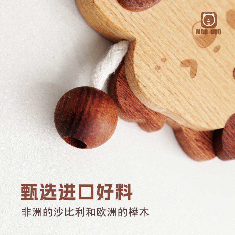拨浪鼓婴儿可啃咬实木手摇铃定制龙年新生儿纪念宝宝满月百天礼物