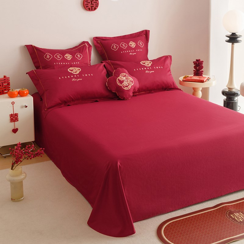 100支全棉喜庆红色结婚四件套婚庆床单床上用品新婚嫁六件套