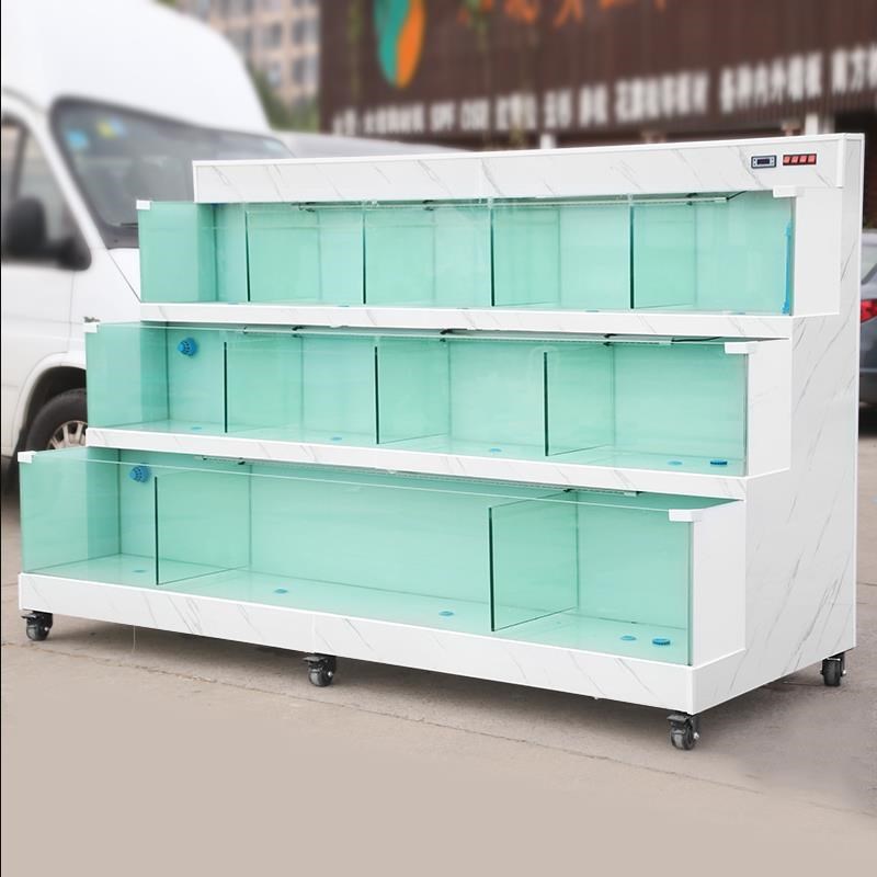 移动海鲜鱼缸贝类池商用饭店超市制冷一体移动式双层水产池虾