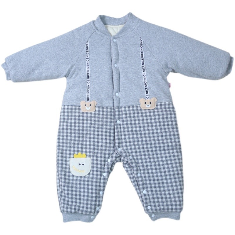 婴儿连体衣棉花手工爬服新生儿加厚哈衣幼儿冬季棉衣棉服全开新款