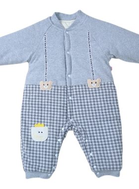 婴儿连体衣棉花手工爬服新生儿加厚哈衣幼儿冬季棉衣棉服全开新款