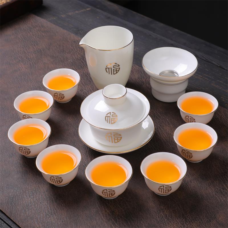 2025新款羊脂玉功夫茶具套装陶瓷盖碗茶杯壶茶盘轻奢高档家用喝茶