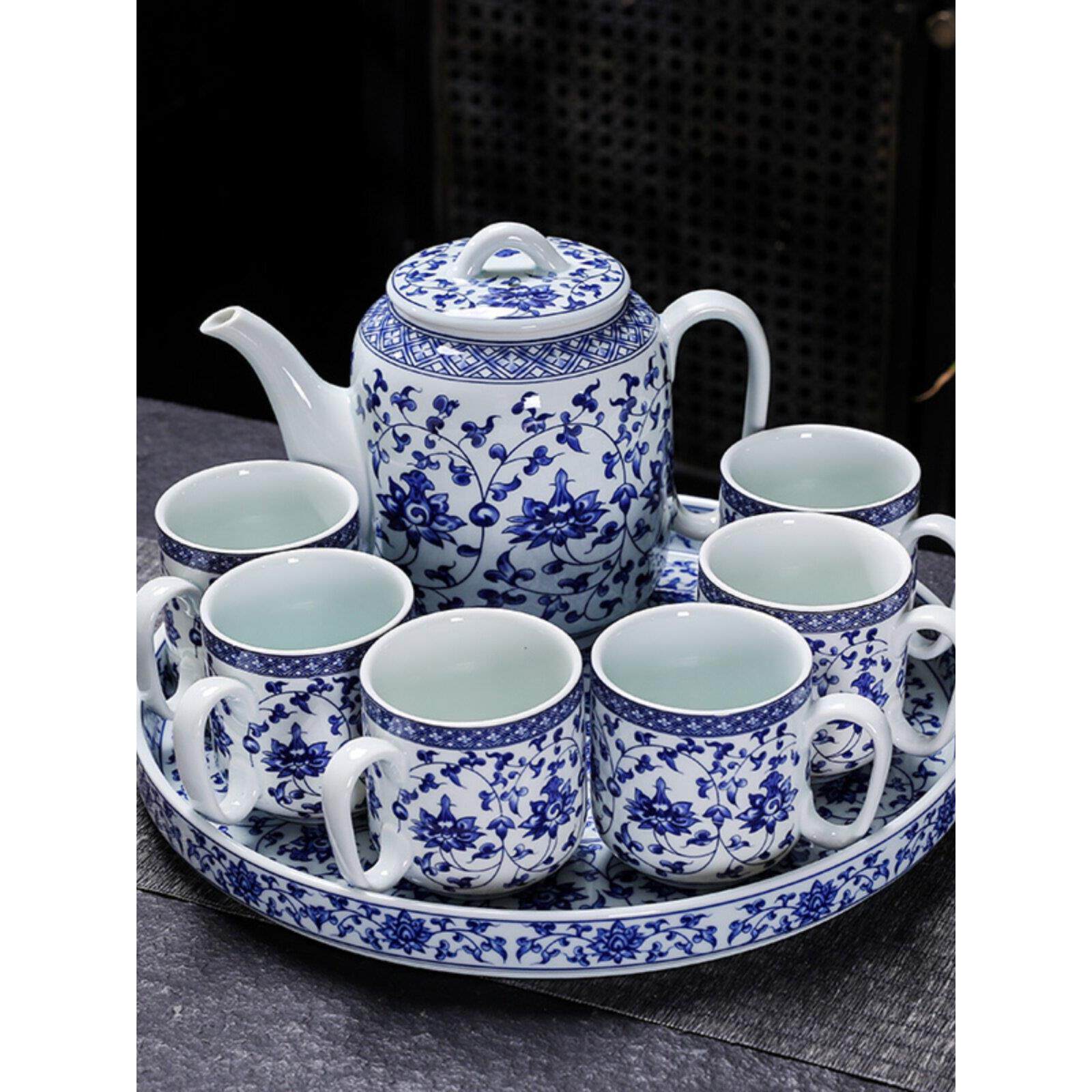 陶瓷茶壶茶具家用青花瓷中式大容量冷水壶冷水壶把手水壶