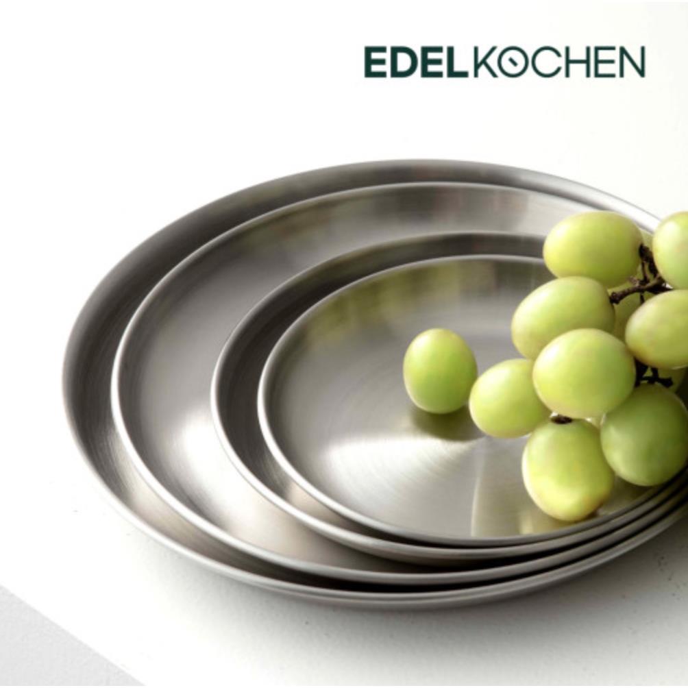 韩国代购edelkochengj不锈钢盘子家用圆盘平底餐盘菜碟子甜点盘