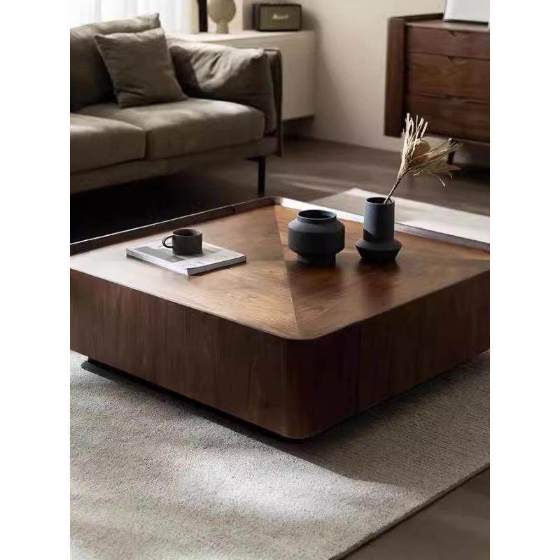 中古风北美黑胡桃木茶几意式极简正方形实木原木设计北欧方几客厅