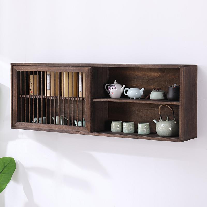 实木置物架博古架茶具茶杯架吊柜挂柜茶格柜多宝阁紫砂茶壶展示架