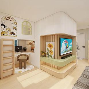 香港全屋家私定制客厅隔间床榻榻米衣柜子一体工人床地台床头柜间