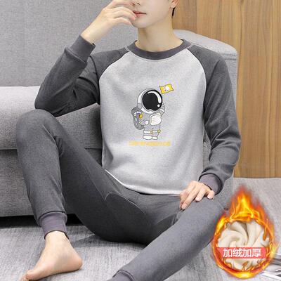 发热衣男士加厚加绒青少年初中高中学生防寒秋衣卫生裤套装冬季潮