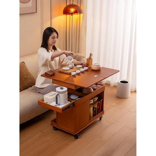 折叠茶几可移动升降小户型阳台客厅家用沙发多功能实木小推车日式