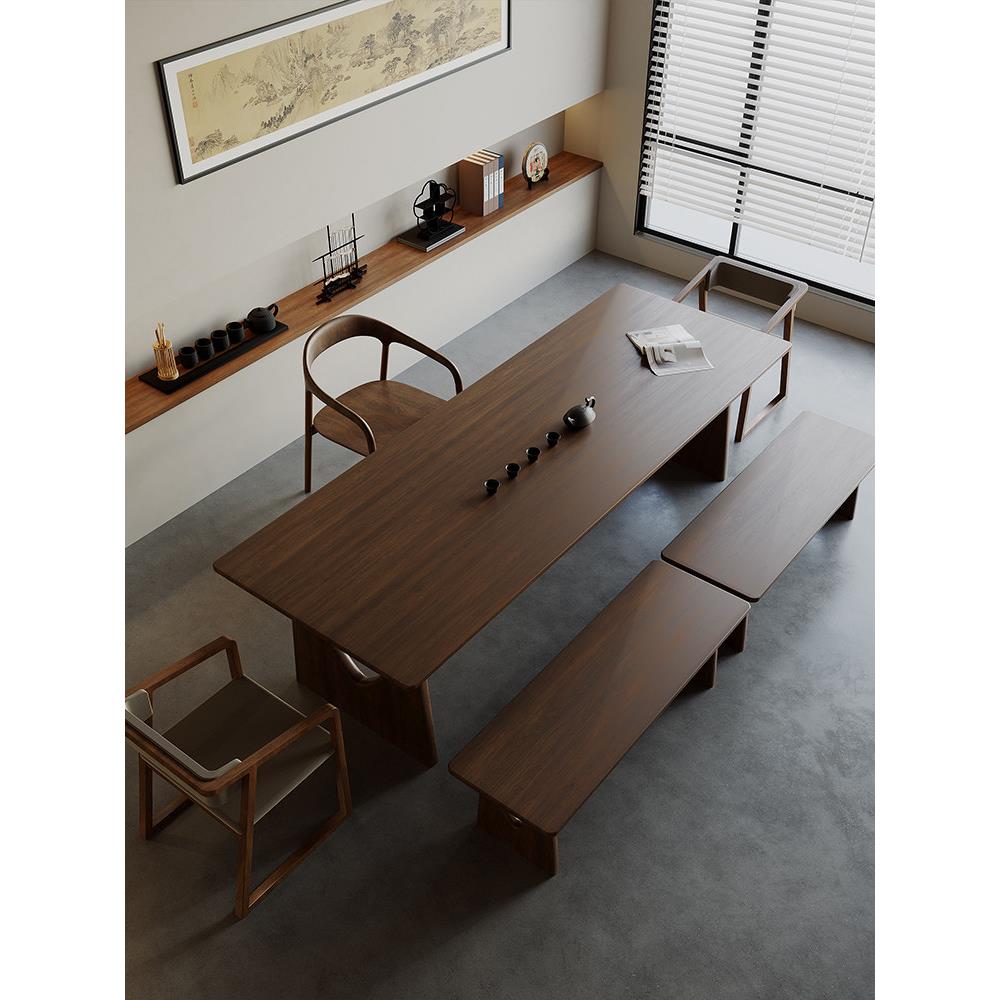 实木茶桌椅组合茶室办公室会客休闲大板桌新中式原木茶台一桌五椅