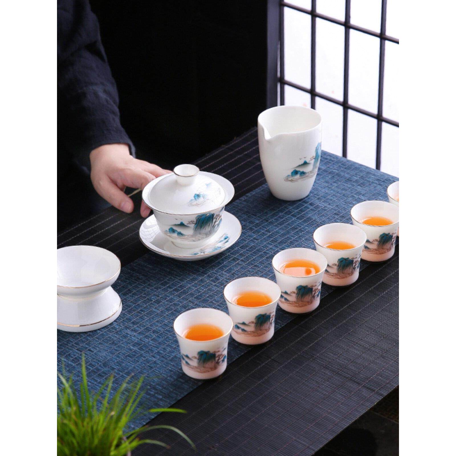 羊脂玉功夫茶具潮汕功夫茶具套装家用盖碗茶杯喝茶陶瓷礼品套装