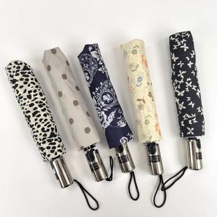 超轻278克 日本全自动节节收安全覆古青花瓷豹纹波点折叠晴雨伞女
