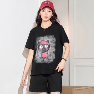 新款 特大碼 女裝 2025夏裝 胖妹妹洋氣卡通減L齡上衣胖mm寬松顯瘦T恤