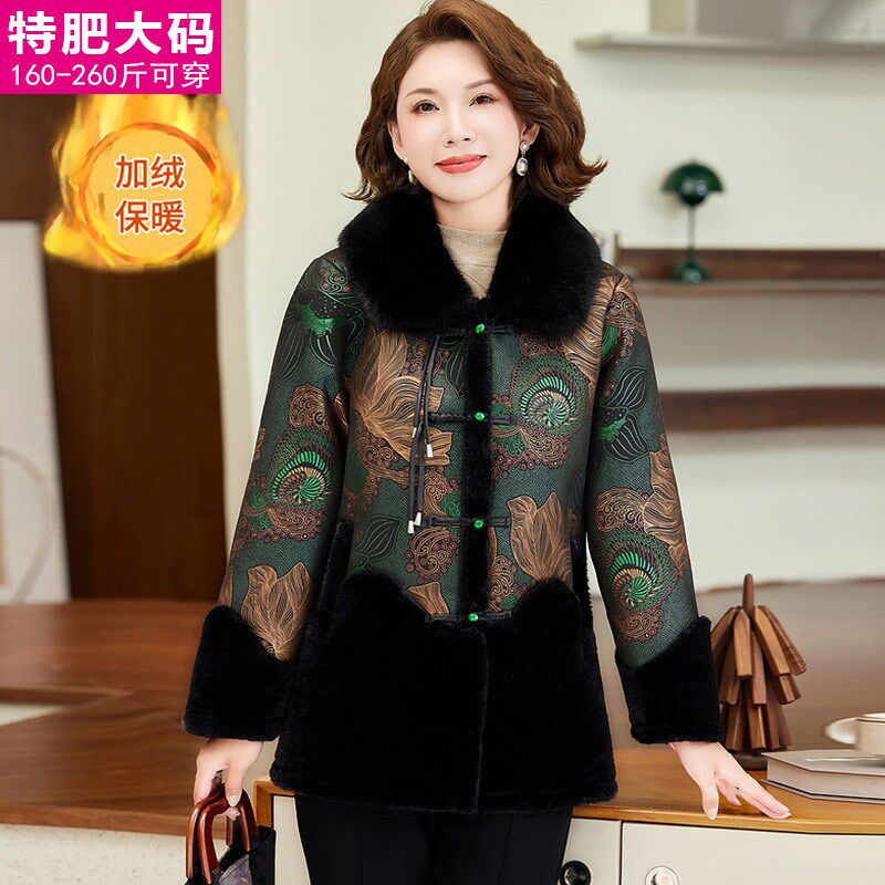 中老年人女奶奶冬装加绒棉衣服胖老太太加大码毛领棉袄2Y00斤妈妈