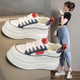 休闲高跟低帮夏秋百搭时尚 厚底爆款 女2024新款 内增高9CM小白鞋