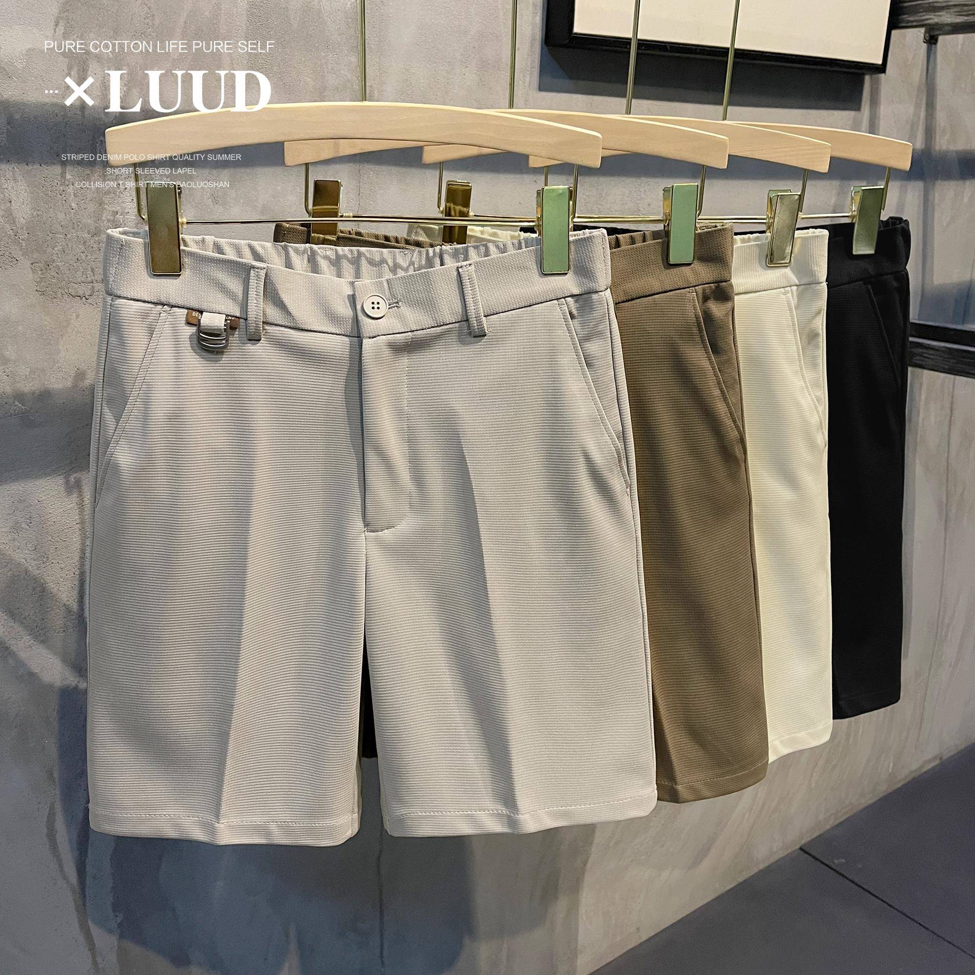LUUD 男士时尚西装裤短裤韩版休闲修身锥形中裤潮流透气百搭西裤