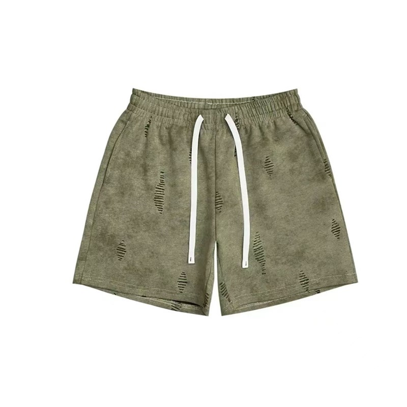 做旧夏季短裤复古工装五分短裤男抽绳设计绿色五分裤情侣2532