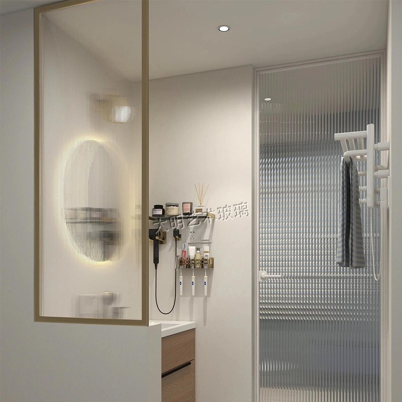 超白小灯芯钢化艺术玻璃隔断屏风厕所淋浴室洗漱洗手台卫生间半墙