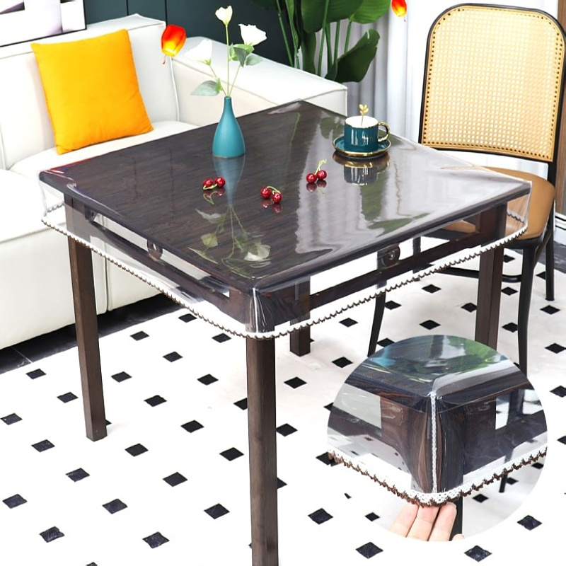 透明桌布正方形烤火桌罩套耐高温防水防油包角垂边长方形桌面皮罩