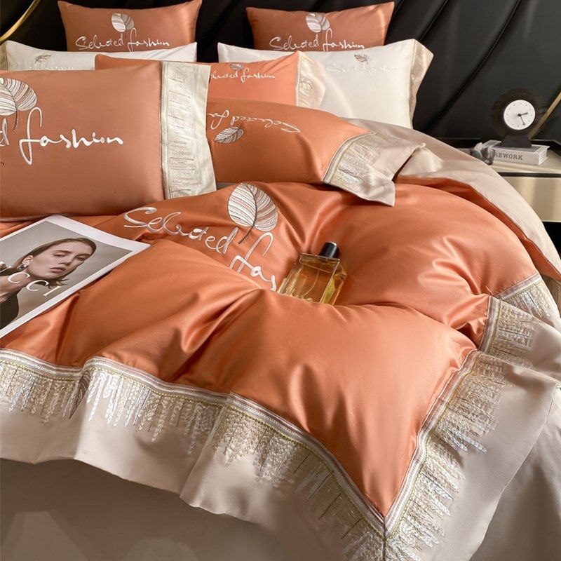 高级感轻奢18h0支纯棉床上四件套绣花单被套全棉床笠床单1.8米床