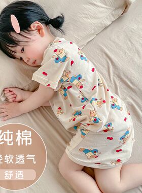 女童睡裙夏款纯棉女l孩2024新款夏季薄款女宝宝连体睡衣裙儿童睡