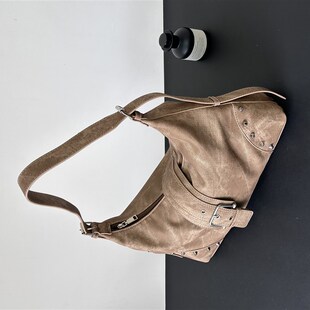 废土风单肩中古包吃土色腋下包复古机车晕染包女休闲千玺辣妹软皮