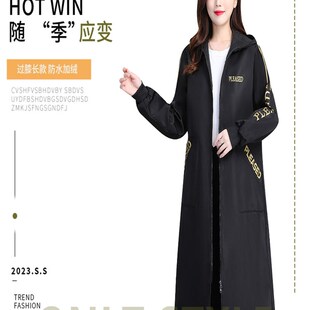 加长款过膝防水加绒罩衣女新款围裙厨房家用羽绒服防尘工作服大褂