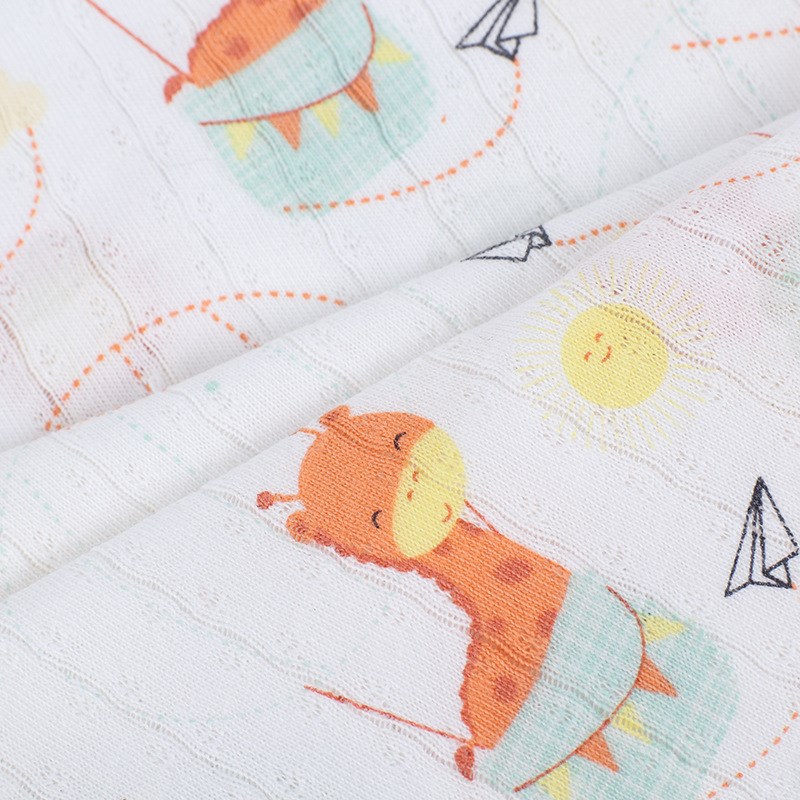 现货 竖条提花印花布 婴童夏季防蚊睡衣面料 全棉汗布坑条针织布