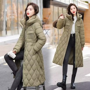 棉服 羽绒棉服b女长版 2023年新款 冬季 收腰过膝高端气质加厚大尺码