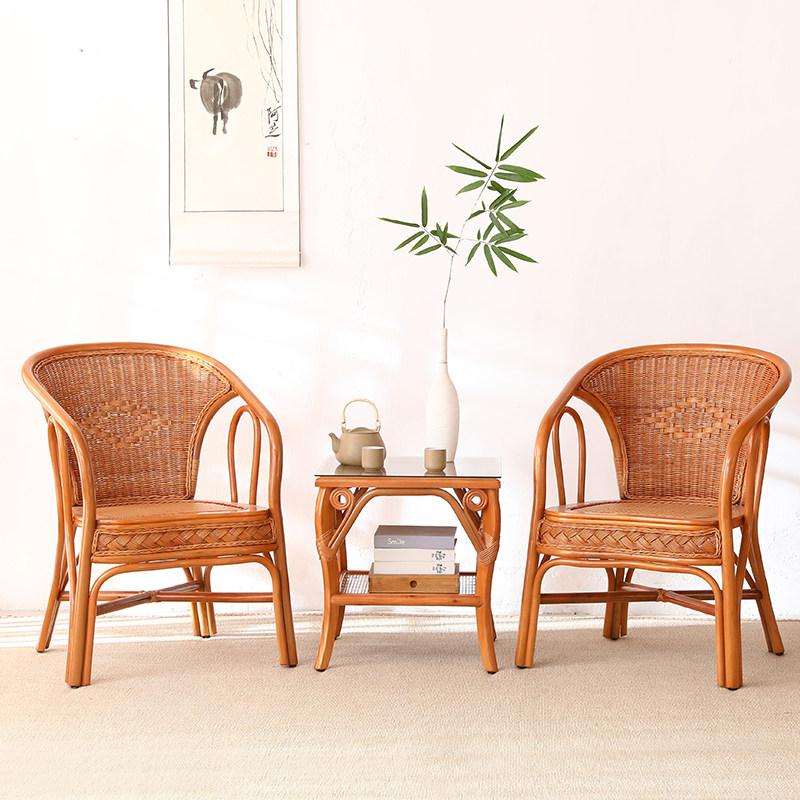 藤椅子靠背椅老人藤椅三件套休闲阳台藤椅茶桌编织藤条天然真藤,住宅家具,阳台椅,淘宝优惠券,粉丝福利购,淘宝优惠卷