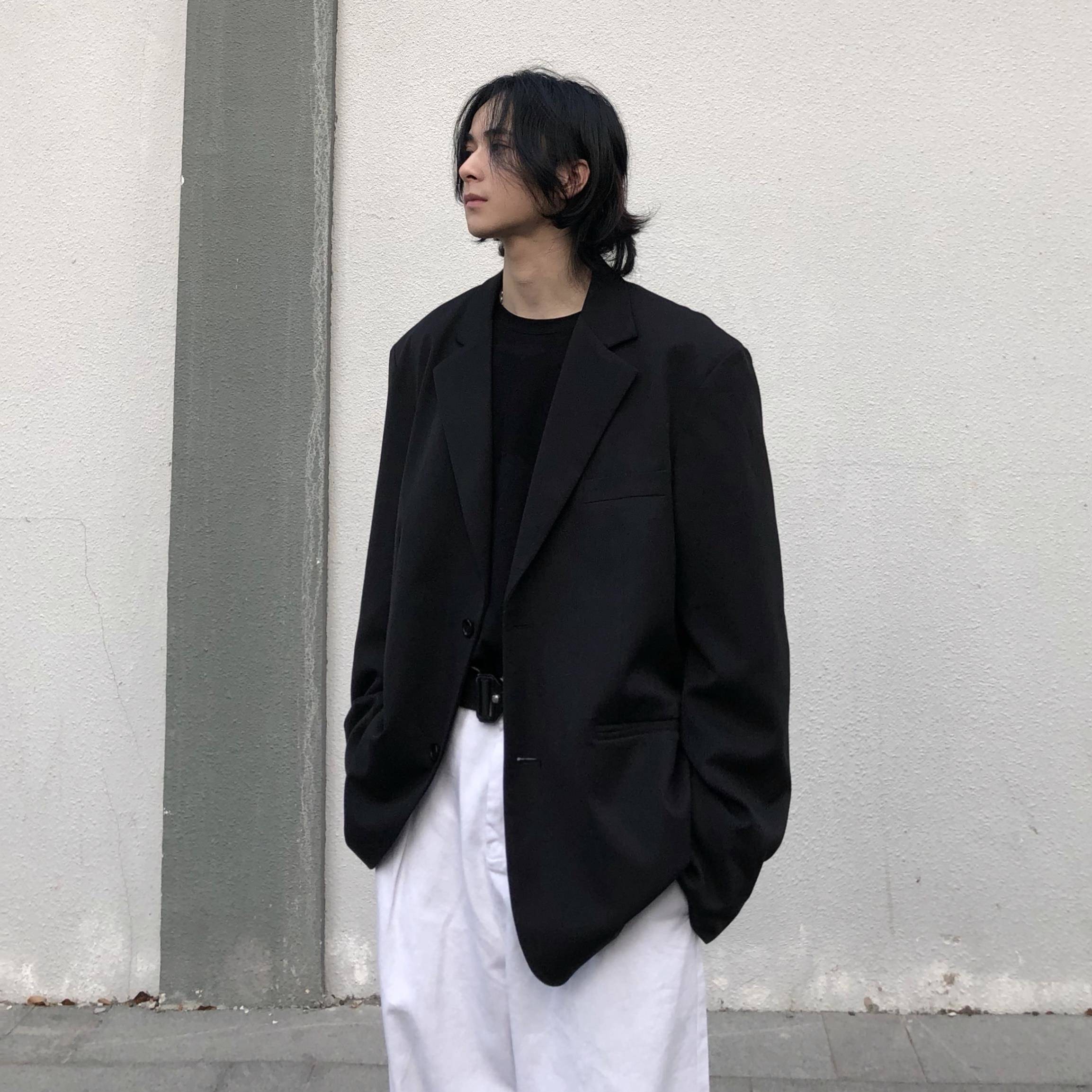 ins日系慵懒复古宽松廓形外套休闲百搭小众设计感西装上衣男女潮