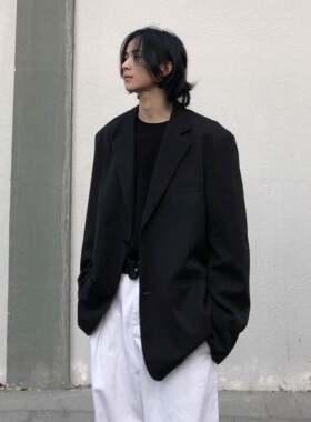 ins日系慵懒复古宽松廓形外套休闲百搭小众设计感西装上衣男女潮