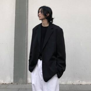 ins日系慵懒复古宽松廓形外套休闲百搭小众设计感西装上衣男女潮