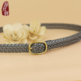 女装装饰腰带真皮牛皮灰色高级感编织皮带时尚夏季配裙子牛仔裤带