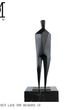 现代简约黑色抽象人物摆件玄关酒店大堂落地雕塑客厅艺术家居饰品