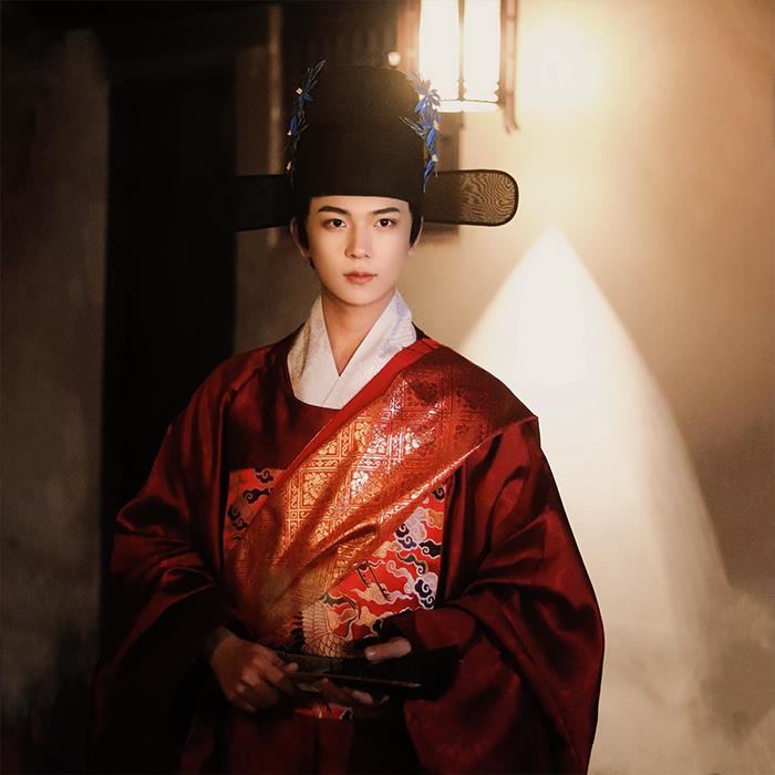 惜物国风 明制圆领汉服一品文官双鹤织锦绣花补服圆领袍汉婚婚服