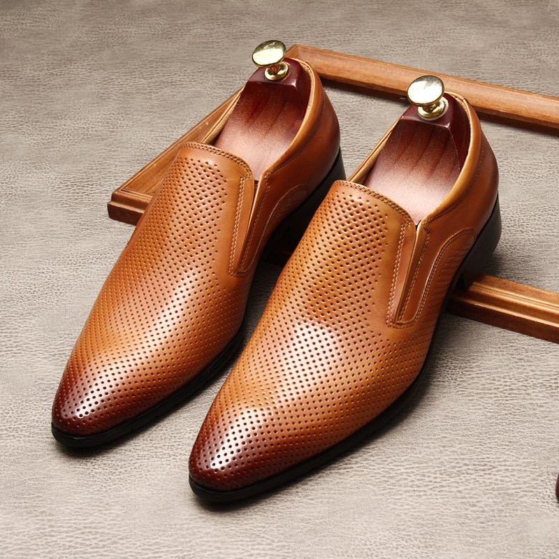男鞋2025春夏新款皮凉鞋真皮镂空商务正装男士皮鞋英伦套脚洞洞鞋