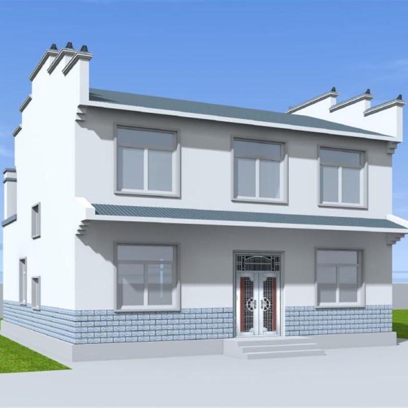 10.5x12.8 两层农村自建好看徽派别墅建筑结构水电效果图施工图纸