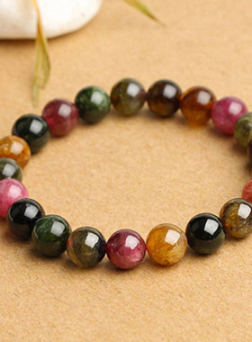 天然 天然碧玺手链 单圈天然碧玺手串 碧玺圆珠手链