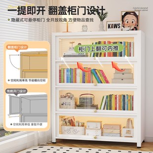 钢制书架儿童书柜带玻璃门多层置物柜家用客厅展示柜储物柜收纳柜