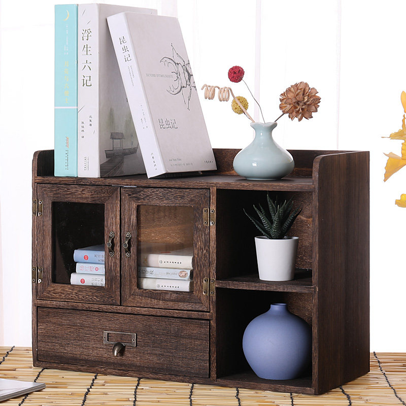 桌面收纳盒三抽屉办公盒桌上置物架实木收纳柜化妆品书架书橱开门,收纳整理,桌面收纳盒,淘宝优惠券,粉丝福利购,淘宝优惠卷