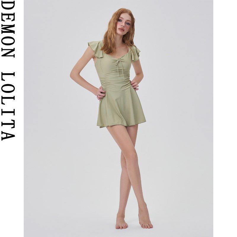 泳衣女2024新款连体保守裙式牛油果绿学生遮肚显瘦高级感温泉泳装,运动/瑜伽/健身/球迷用品,连体泳衣,淘宝优惠券,粉丝福利购,淘宝优惠卷