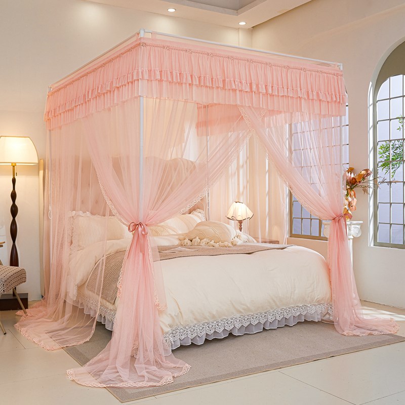 2025新款家用花边蚊帐宫廷落地加密加厚三开门夏季卧室公主风婚房
