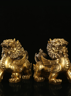 招财铜貔貅摆件一对聚财纯铜貔貅客厅玄关办公室装饰开业礼品