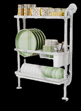 上墙厨房碗碟置物架家用三层台面筷子盘免打孔收纳架多Z功能沥水