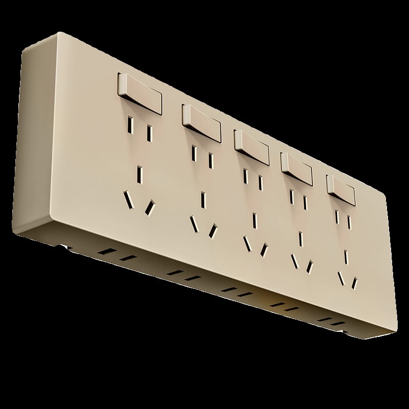 86型扩展式插座拓展墙壁插排板多功能智能多孔带开关轨道插座金色